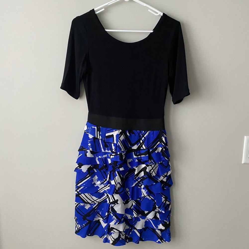 Express Blue/Black/White Form Fitting Mini Dress - Picture 6 of 6